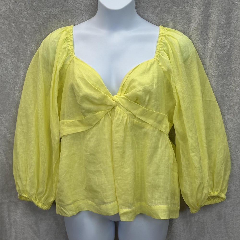 Banana Republic Blouse Womens XXL Yellow Ramie Twist Front‎ Balloon Sleeve - Picture 2 of 10